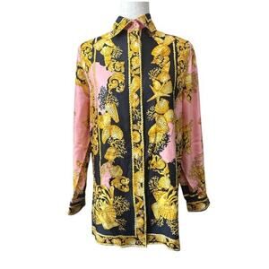 Rare Vintage Thea Botto Milano Silk Pink Printed Button Up Blouse